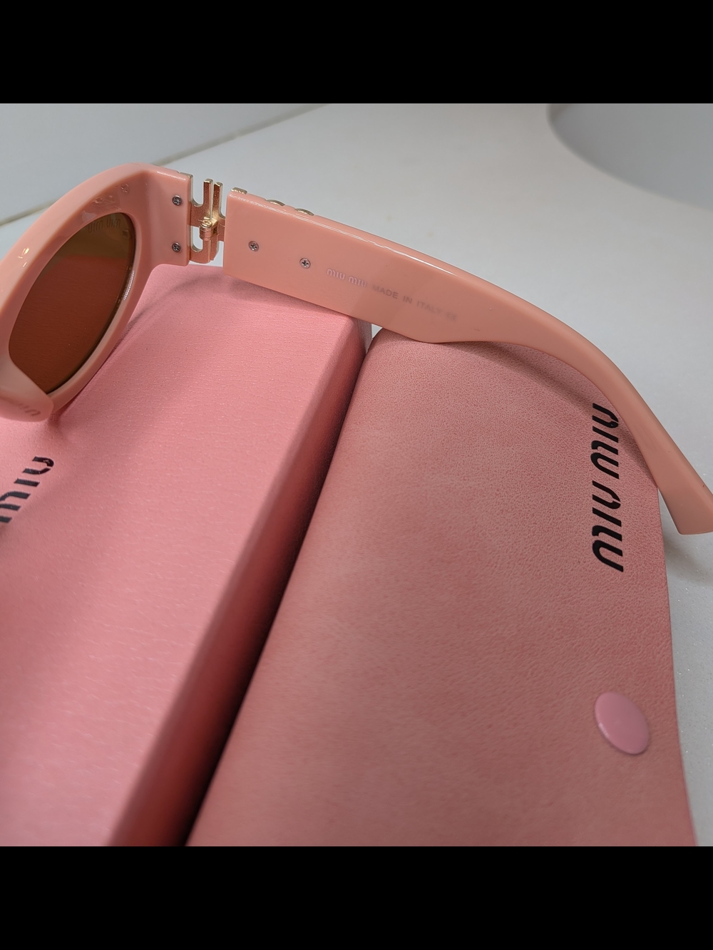 Miu Miu Oval Sunglasses Pink Gold Logo Brown Lenses - Picture 8 of 11